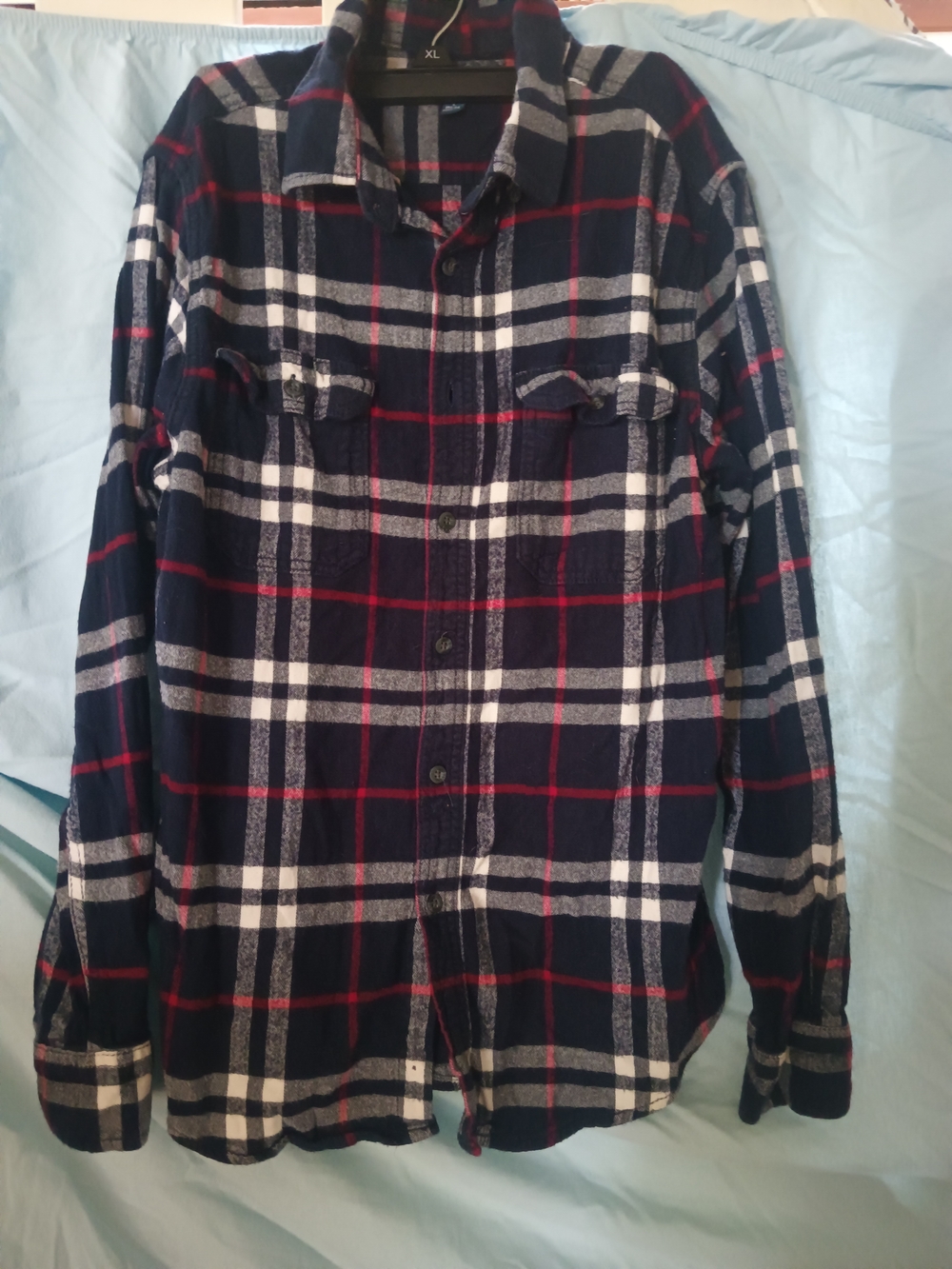 Men's Navy Plaid Button-Down Shirt with White & Red Check